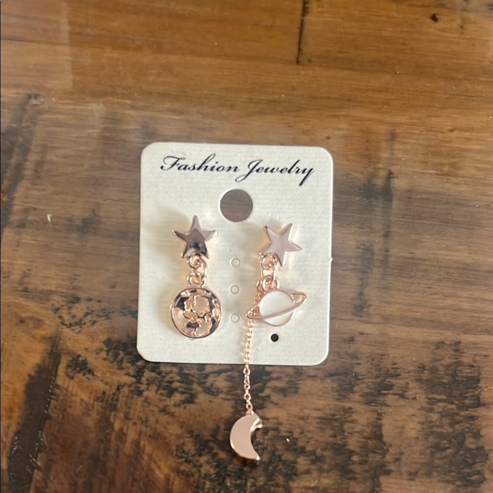 Rose Gold Star and Moon Earrings
